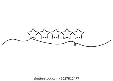 Continuous one line drawing of five star rating Concept of rating service and customer reviews vector illustration
