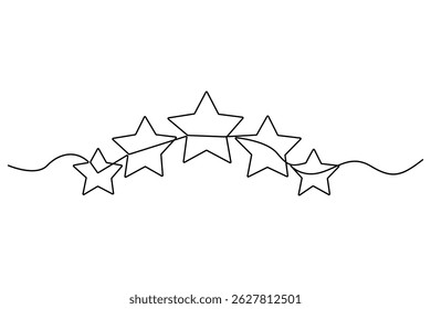 Continuous one line drawing of five star rating Concept of rating service and customer reviews vector illustration
