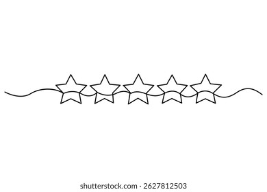 Continuous one line drawing of five star rating Concept of rating service and customer reviews vector illustration
