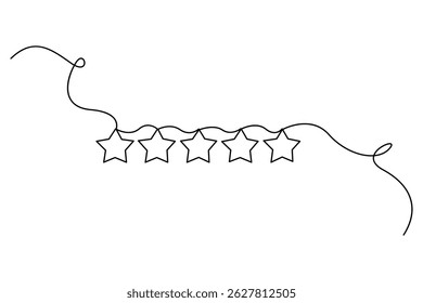 Continuous one line drawing of five star rating Concept of rating service and customer reviews vector illustration
