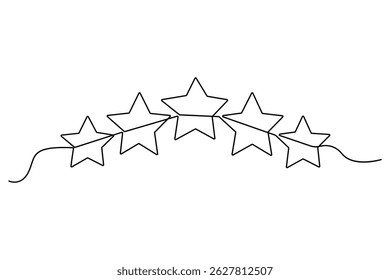 Continuous one line drawing of five star rating Concept of rating service and customer reviews vector illustration
