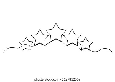 Continuous one line drawing of five star rating Concept of rating service and customer reviews vector illustration
