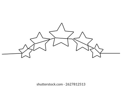Continuous one line drawing of five star rating Concept of rating service and customer reviews vector illustration
