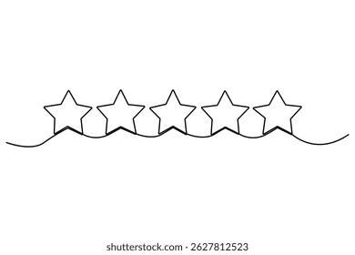 Continuous one line drawing of five star rating Concept of rating service and customer reviews vector illustration
