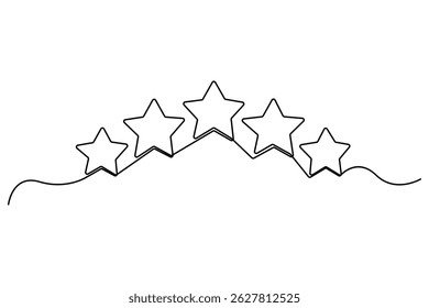 Continuous one line drawing of five star rating Concept of rating service and customer reviews vector illustration
