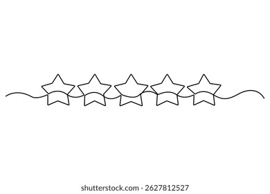 Continuous one line drawing of five star rating Concept of rating service and customer reviews vector illustration
