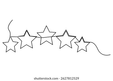 Continuous one line drawing of five star rating Concept of rating service and customer reviews vector illustration
