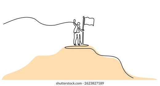 Bandeira contínua de desenho de uma linha no pico Mountain. Minimalista pico de sucesso conquista pico vetor arte ilustração ícone.
