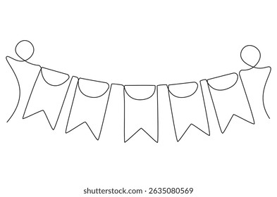 Continuous one line drawing of Flag street. Single line drawing illustration of Festival triangle flag. Festival and bright decoration concept vector art. Doodle line illustration.
