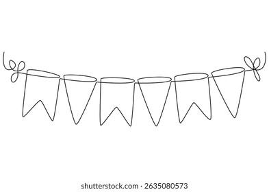 Continuous one line drawing of Flag street. Single line drawing illustration of Festival triangle flag. Festival and bright decoration concept vector art. Doodle line illustration.