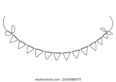 Desenho contínuo de uma linha da rua Flag. Ilustração de desenho de linha única da bandeira triangular do Festival. Festival e decoração brilhante conceito de arte vetorial. ilustração de linha de doodle.