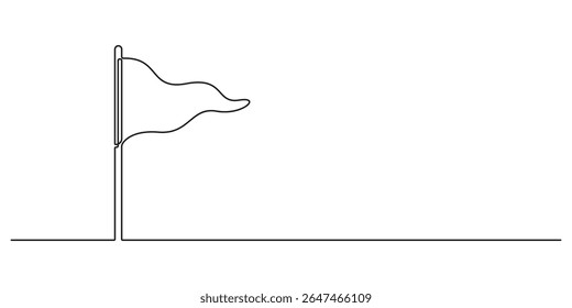Continuous one line drawing of flag. Single line drawing of flag icon. Flag icon in one continuous line. Editable stroke. Doodle hand drawn vector illustration