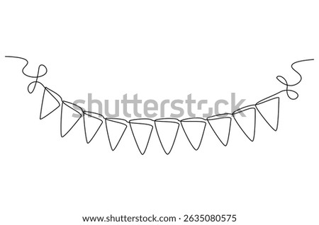 Continuous one line drawing of Flag street. Single line drawing illustration of Festival triangle flag. Festival and bright decoration concept vector art. Doodle line illustration.