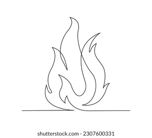 Continuous one line drawing of flame. Fire flame single line art vector illustration. Editable stroke.