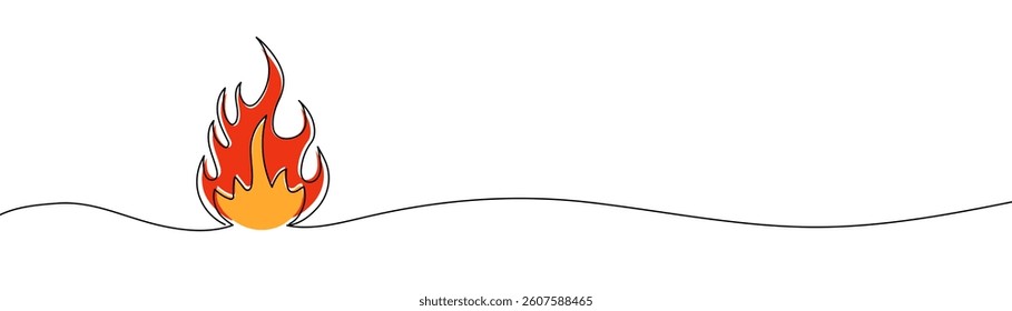Continuous one line drawing of flame. Fire flame single line art vector illustration. Editable stroke.