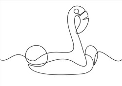Continuous One Line Drawing Flamingo Toy. Summer Beach Concept. Single Line Draw Design Vector Graphic Illustration.	