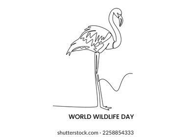 Continuous one line drawing flamingo. World wildlife day concept. Single line draw design vector graphic illustration.