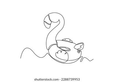 Continuous one line drawing flamingo toy. Summer beach concept. Single line draw design vector graphic illustration.