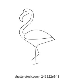 Durchlaufende 1-zeilige Zeichnung der Flamingo-Vogelumrisslinie, Vektorgrafik 