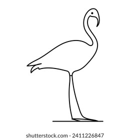 Continuous one line drawing of flamingo bird outline vector illustration 