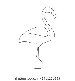 Dibujo continuo de una línea de la ilustración vectorial del contorno del pájaro flamingo 