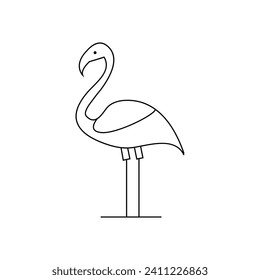 Dibujo continuo de una línea de la ilustración vectorial del contorno del pájaro flamingo 