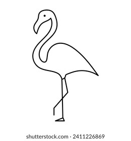 Durchlaufende 1-zeilige Zeichnung der Flamingo-Vogelumrisslinie, Vektorgrafik 