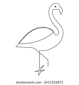 Dibujo continuo de una línea de la ilustración vectorial del contorno del pájaro flamingo 
