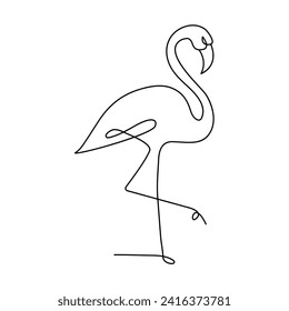 continuous one line drawing of Flamingo tropical bird and world wildlife day single line art illustration