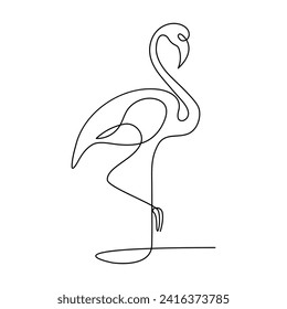 continuous one line drawing of Flamingo tropical bird and world wildlife day single line art illustration