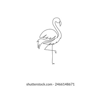 Dibujo continuo de una línea de Flamingo de pie en una pierna. Ilustración vectorial de contorno flamenco. Trazo editable.