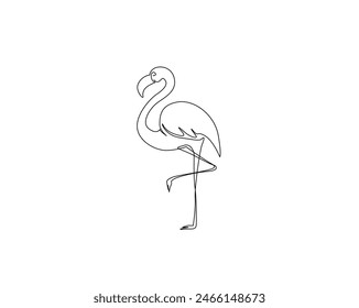 Dibujo continuo de una línea de Flamingo de pie en una pierna. Ilustración vectorial de contorno flamenco. Trazo editable.
