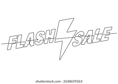 Continuous one line drawing of Flash Sale Shopping Poster. Single line drawing illustration of Flash sale icon. Digital marketing concept vector art. Doodle line illustration.