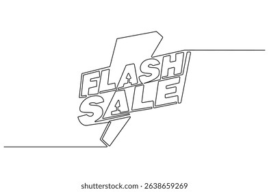 Continuous one line drawing of Flash Sale Shopping Poster. Single line drawing illustration of Flash sale icon. Digital marketing concept vector art. Doodle line illustration.