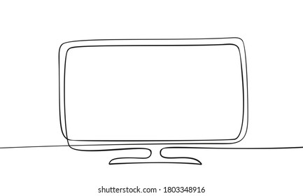 Continuous one line drawing of flat screen computer monitor or tv screen, Black and white vector minimalistic linear illustration isolated