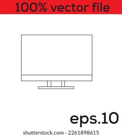 Continuous one line drawing of flat screen computer monitor or tv screen, Black and white vector minimalistic linear illustration isolated
