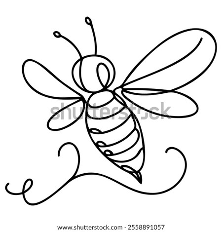 Continuous one line drawing of flaying bee. Simple illustration of honey bee line art vector illustration.