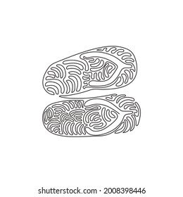 Continuous one line drawing flip flops icon. Cute and colorful summer flip flops for beach holiday designs. Beach sandals. Swirl curl style. Single line draw design vector graphic illustration