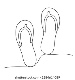 Continuous one line drawing of flip flops. Vector illustration