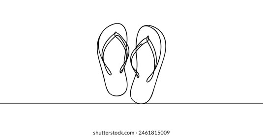 Continuous one line drawing flip flops. Beautiful minimal continuous line flipflop design vector
