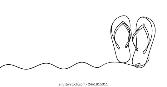 Continuous one line drawing flip flops. Beautiful minimal continuous line flipflop design vector