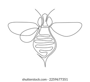 Continuous one line drawing of fliying bee. Simple illustration of honey bee line art vector illustration.