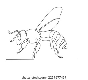 Continuous one line drawing of fliying bee. Simple illustration of honey bee line art vector illustration.