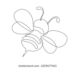 Continuous one line drawing of fliying bee. Simple illustration of honey bee line art vector illustration.