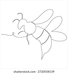 Continuous one line drawing of fliying bee simple line art design vector illustration