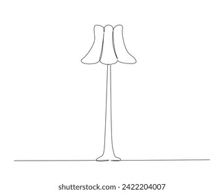 Continuous one line drawing of floor lamp. Floor lamp  single outline vector illustration. Interior and furniture concept, editable stroke.