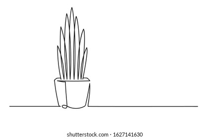 Continuous one line drawing of a flower in a pot. Beautiful flower Isolated on a white background. Vector illustration