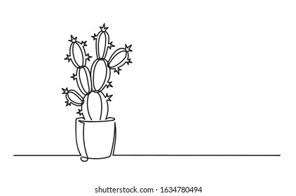 Continuous one line drawing of a flower in a pot. Beautiful flower Isolated on a white background. Vector illustration