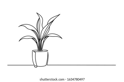 Continuous one line drawing of a flower in a pot. Beautiful flower Isolated on a white background. Vector illustration