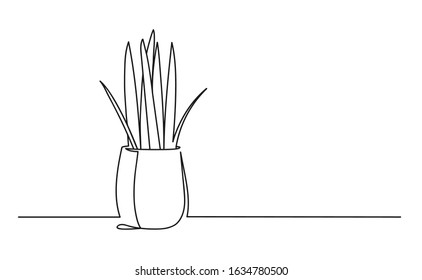 Continuous one line drawing of a flower in a pot. Beautiful flower Isolated on a white background. Vector illustration